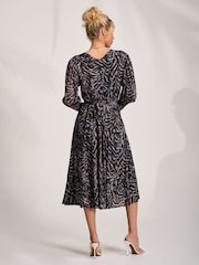Jolie Moi Brown Mesh Puff Sleeve Midi Dress - Image 2 of 6