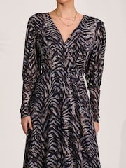 Jolie Moi Brown Mesh Puff Sleeve Midi Dress - Image 3 of 6