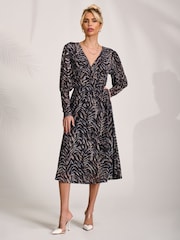 Jolie Moi Brown Mesh Puff Sleeve Midi Dress - Image 5 of 6