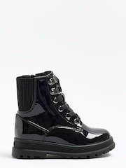 River Island Dark Black Girls Chunky Hiker Lace-Up Boots - Image 1 of 4