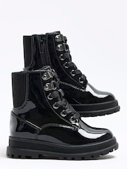 River Island Dark Black Girls Chunky Hiker Lace-Up Boots - Image 2 of 4