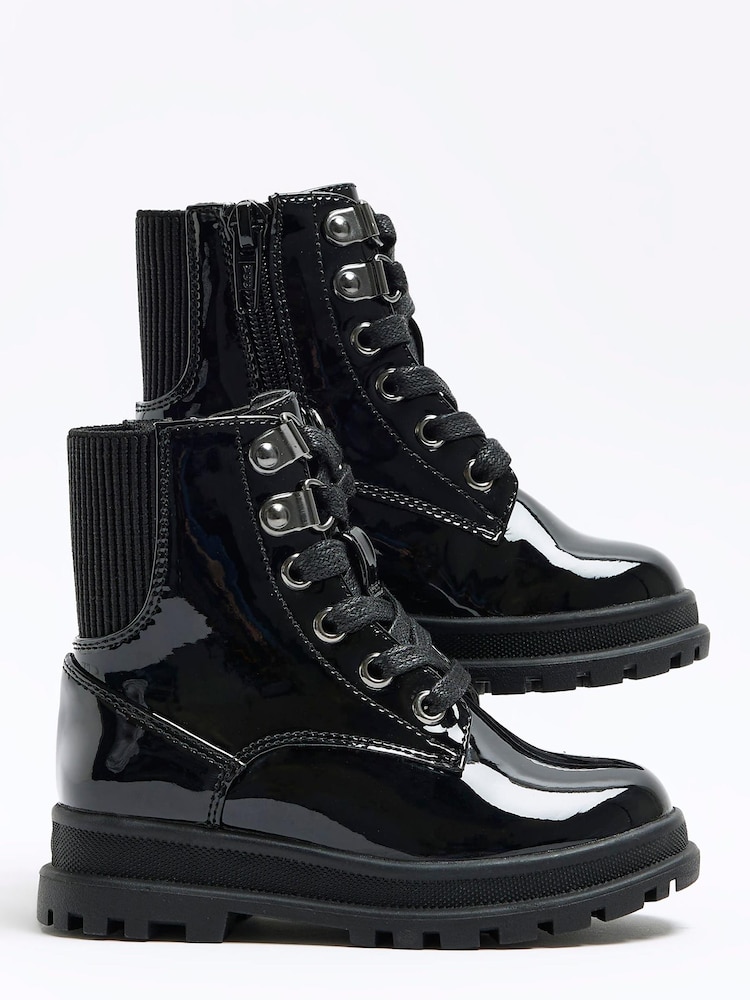 River Island Dark Black Girls Chunky Hiker Lace-Up Boots - Image 2 of 4