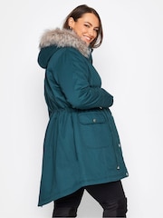 Yours Curve Blue Maternity Faux Fur Trim Parka - Image 2 of 5