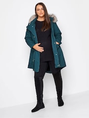 Yours Curve Blue Maternity Faux Fur Trim Parka - Image 3 of 5