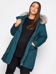 Yours Curve Blue Maternity Faux Fur Trim Parka - Image 4 of 5