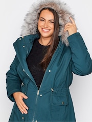 Yours Curve Blue Maternity Faux Fur Trim Parka - Image 5 of 5