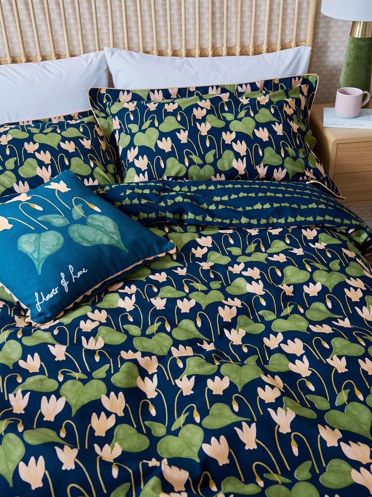 Scion Blue Flower Of Love 100% Cotton Cushion - Image 2 of 5 Scion Blue Flower Of Love 100% Cotton Cushion - Image 2 of 5