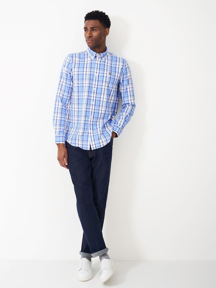 Crew Clothing Blue Slim Fit Russel Brushed 100% Cotton Shirt - Image 1 of 5