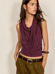 BHOEM Plum Purple Sleeveless Draped Top - Image 4 of 5