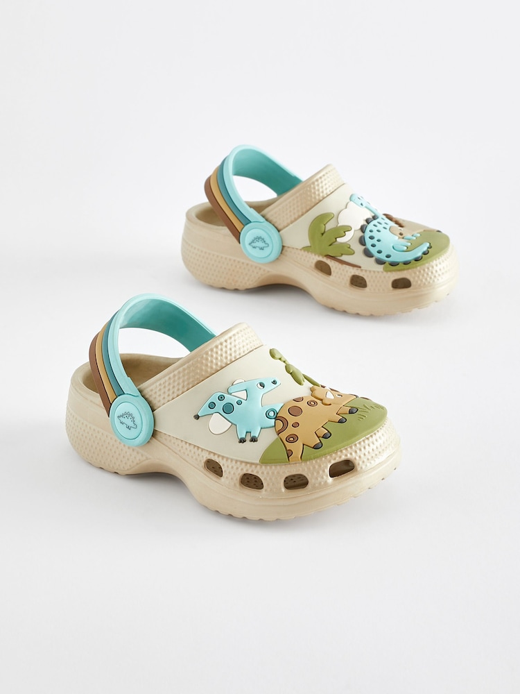 Neutral Dinosaur Scene Clogs - Image 1 of 5 Neutral Dinosaur Scene Clogs - Image 1 of 5