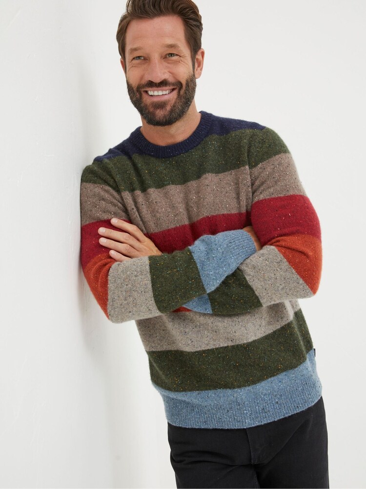 FatFace Natural Lambswool Stripe Crew Jumper - Image 1 of 6