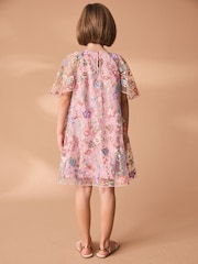 Pink Floral Embroidered Mesh Occasion Dress (3-16yrs) - Image 3 of 7