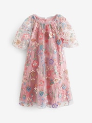 Pink Floral Embroidered Mesh Occasion Dress (3-16yrs) - Image 5 of 7