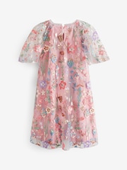 Pink Floral Embroidered Mesh Occasion Dress (3-16yrs) - Image 6 of 7