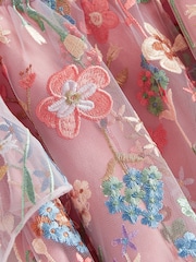 Pink Floral Embroidered Mesh Occasion Dress (3-16yrs) - Image 7 of 7