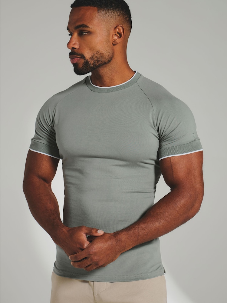 Tailored Athlete Green Muscle Fit Fine Tipped T-Shirt - Image 1 of 5 Tailored Athlete Green Muscle Fit Fine Tipped T-Shirt - Image 1 of 5