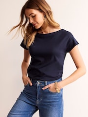 Boden Dark Blue Supersoft Boat Neck T-Shirt - Image 1 of 5