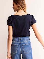 Boden Dark Blue Supersoft Boat Neck T-Shirt - Image 3 of 5