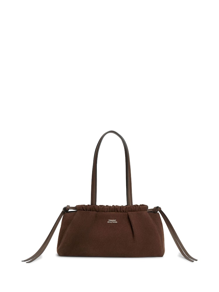 Tommy Hilfiger Brown Soft Suede Drawstring Shoulder Bag - Image 1 of 5 Tommy Hilfiger Brown Soft Suede Drawstring Shoulder Bag - Image 1 of 5