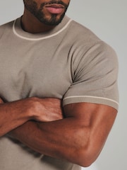 Tailored Athlete Light Brown Muscle Fit Contrast Tipped Knitted T-Shirt - Image 4 of 7