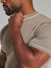 Tailored Athlete Light Brown Muscle Fit Contrast Tipped Knitted T-Shirt - Image 5 of 7