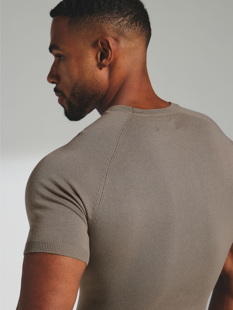 Tailored Athlete Green Muscle Fit Fine Gauge Knitted T-Shirt - Image 2 of 6