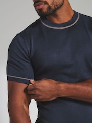 Tailored Athlete Dark Navy Blue Muscle Fit Contrast Tipped Knitted T-Shirt - Image 2 of 8
