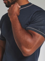 Tailored Athlete Dark Navy Blue Muscle Fit Contrast Tipped Knitted T-Shirt - Image 3 of 8
