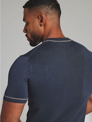 Tailored Athlete Dark Navy Blue Muscle Fit Contrast Tipped Knitted T-Shirt - Image 4 of 8