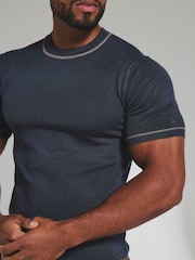 Tailored Athlete Dark Navy Blue Muscle Fit Contrast Tipped Knitted T-Shirt - Image 5 of 8