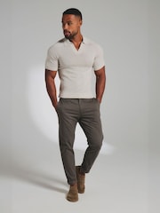Tailored Athlete Cream Muscle Fit Extra Fine Merino Wool Knitted Open Collar Polo Shirt - Image 1 of 6