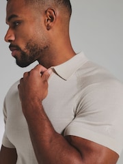 Tailored Athlete Cream Muscle Fit Extra Fine Merino Wool Knitted Open Collar Polo Shirt - Image 3 of 6