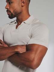 Tailored Athlete Cream Muscle Fit Extra Fine Merino Wool Knitted Open Collar Polo Shirt - Image 4 of 6