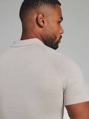 Tailored Athlete Cream Muscle Fit Extra Fine Merino Wool Knitted Open Collar Polo Shirt - Image 5 of 6