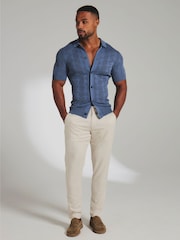 Tailored Athlete Blue Muscle Fit Geo Crochet Knitted Shirt - Image 1 of 6