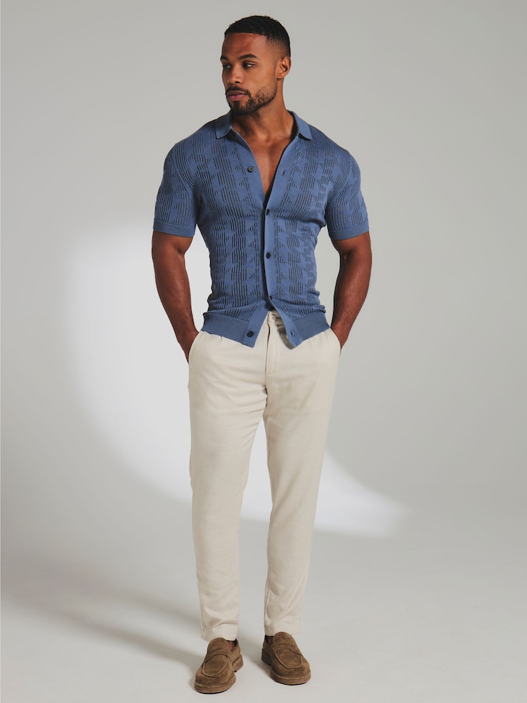 Tailored Athlete Blue Muscle Fit Geo Crochet Knitted Shirt - Image 1 of 6 Tailored Athlete Blue Muscle Fit Geo Crochet Knitted Shirt - Image 1 of 6