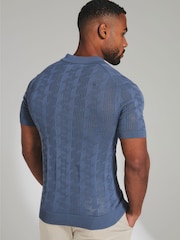 Tailored Athlete Blue Muscle Fit Geo Crochet Knitted Shirt - Image 2 of 6
