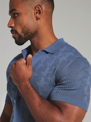 Tailored Athlete Blue Muscle Fit Geo Crochet Knitted Shirt - Image 3 of 6