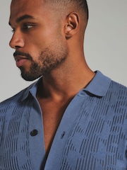 Tailored Athlete Blue Muscle Fit Geo Crochet Knitted Shirt - Image 5 of 6