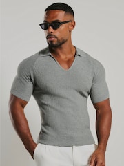 Tailored Athlete Muscle Fit Textured Knitted V-Neck Open Collar Polo Shirt - Slika 1 od 6