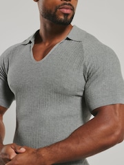 Tailored Athlete Muscle Fit Textured Knitted V-Neck Open Collar Polo Shirt - Slika 3 od 6
