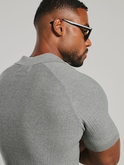 Tailored Athlete Muscle Fit Textured Knitted V-Neck Open Collar Polo Shirt - Slika 5 od 6