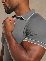 Tailored Athlete Green Muscle Fit Tipped Textured Open Collar Polo Shirt - Image 3 of 7