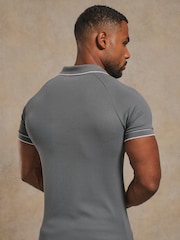 Tailored Athlete Green Muscle Fit Tipped Textured Open Collar Polo Shirt - Image 4 of 7