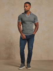 Tailored Athlete Green Muscle Fit Tipped Textured Open Collar Polo Shirt - Image 6 of 7