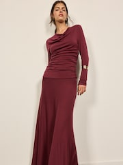 BHOEM Burgundy Red Maxi Draped Long Sleeve Dress - Image 2 of 5