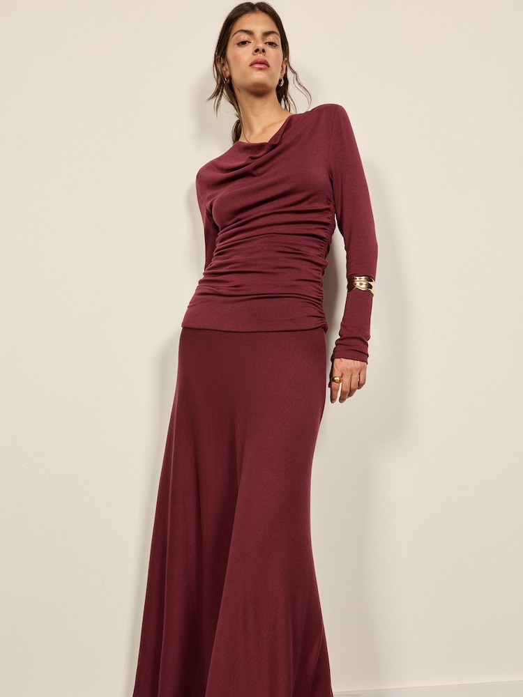 BHOEM Burgundy Red Maxi Draped Long Sleeve Dress - Image 2 of 5 BHOEM Burgundy Red Maxi Draped Long Sleeve Dress - Image 2 of 5