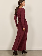 BHOEM Burgundy Red Maxi Draped Long Sleeve Dress - Image 3 of 5