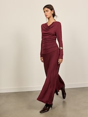BHOEM Burgundy Red Maxi Draped Long Sleeve Dress - Image 4 of 5