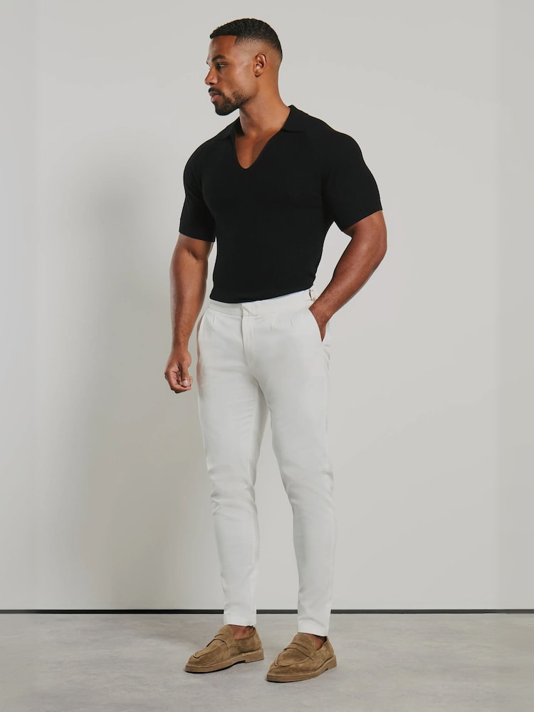 Tailored Athlete Black Muscle Fit Textured Knitted V-Neck Open Collar Polo Shirt - Image 1 of 6 Tailored Athlete Black Muscle Fit Textured Knitted V-Neck Open Collar Polo Shirt - Image 1 of 6
